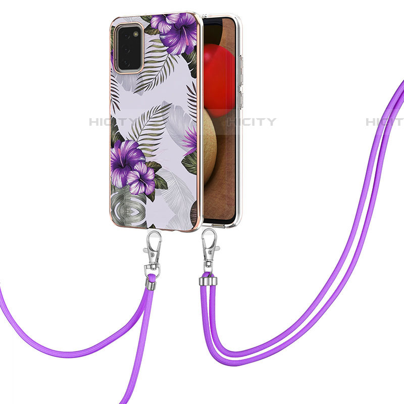 Handyhülle Silikon Hülle Gummi Schutzhülle Flexible Modisch Muster mit Schlüsselband Lanyard Y03B für Samsung Galaxy A03s groß