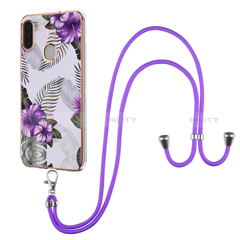 Handyhülle Silikon Hülle Gummi Schutzhülle Flexible Modisch Muster mit Schlüsselband Lanyard Y03B für Samsung Galaxy A11