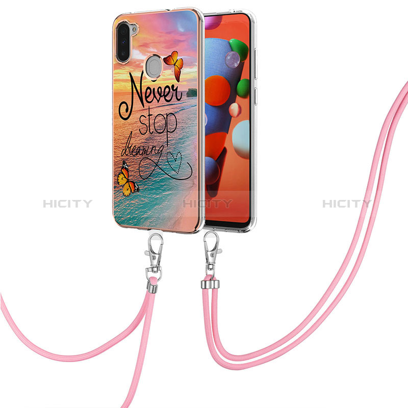 Handyhülle Silikon Hülle Gummi Schutzhülle Flexible Modisch Muster mit Schlüsselband Lanyard Y03B für Samsung Galaxy A11 Plusfarbig