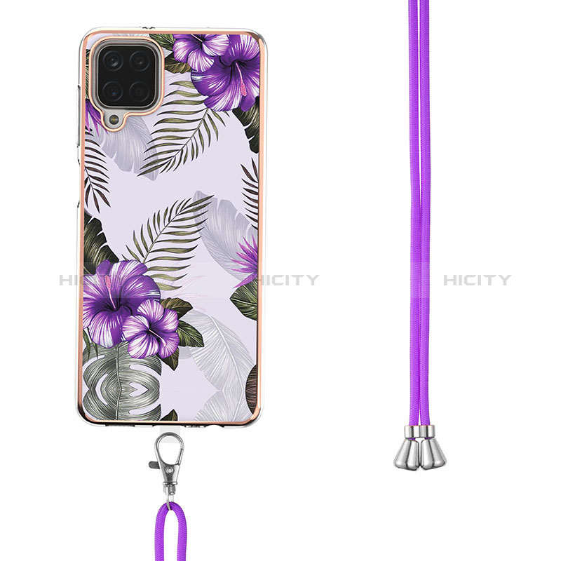 Handyhülle Silikon Hülle Gummi Schutzhülle Flexible Modisch Muster mit Schlüsselband Lanyard Y03B für Samsung Galaxy A12 groß