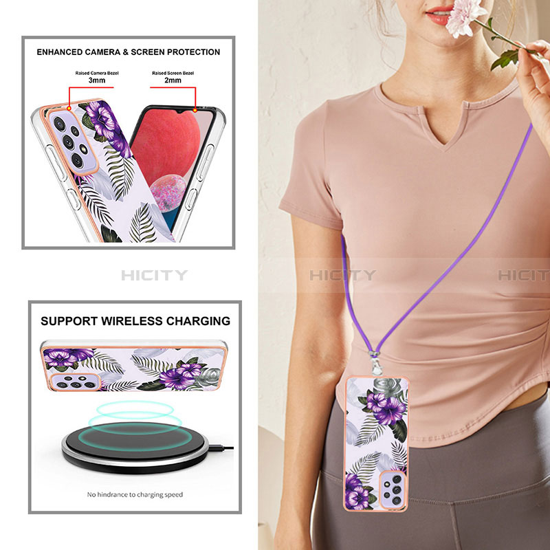 Handyhülle Silikon Hülle Gummi Schutzhülle Flexible Modisch Muster mit Schlüsselband Lanyard Y03B für Samsung Galaxy A13 4G