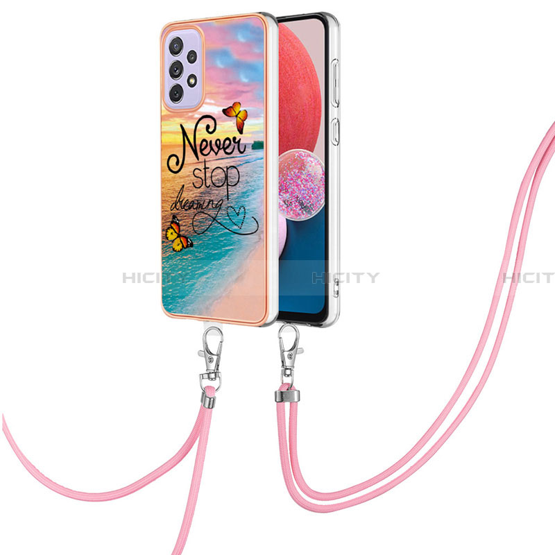 Handyhülle Silikon Hülle Gummi Schutzhülle Flexible Modisch Muster mit Schlüsselband Lanyard Y03B für Samsung Galaxy A13 4G groß