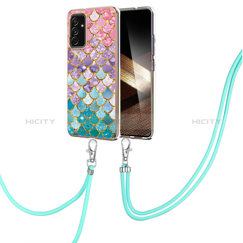 Handyhülle Silikon Hülle Gummi Schutzhülle Flexible Modisch Muster mit Schlüsselband Lanyard Y03B für Samsung Galaxy A15 4G Bunt Plus