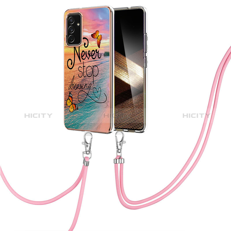 Handyhülle Silikon Hülle Gummi Schutzhülle Flexible Modisch Muster mit Schlüsselband Lanyard Y03B für Samsung Galaxy A15 4G Plusfarbig Plus