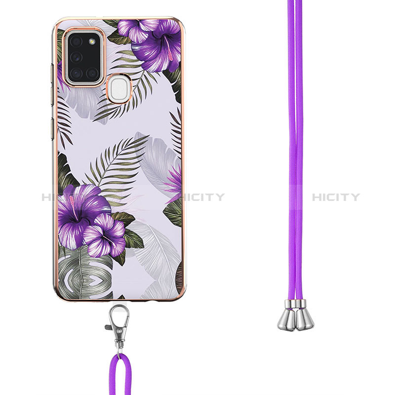 Handyhülle Silikon Hülle Gummi Schutzhülle Flexible Modisch Muster mit Schlüsselband Lanyard Y03B für Samsung Galaxy A21s groß