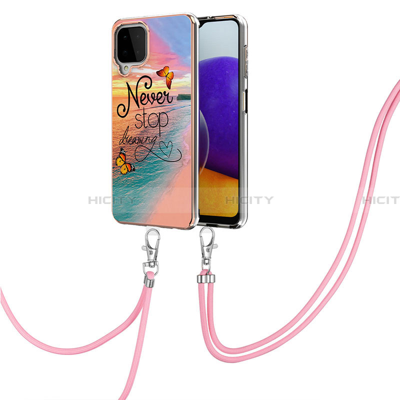 Handyhülle Silikon Hülle Gummi Schutzhülle Flexible Modisch Muster mit Schlüsselband Lanyard Y03B für Samsung Galaxy A22 4G groß