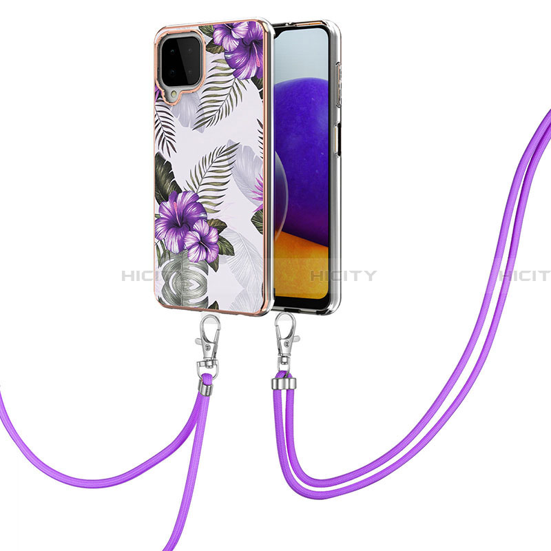 Handyhülle Silikon Hülle Gummi Schutzhülle Flexible Modisch Muster mit Schlüsselband Lanyard Y03B für Samsung Galaxy A22 4G