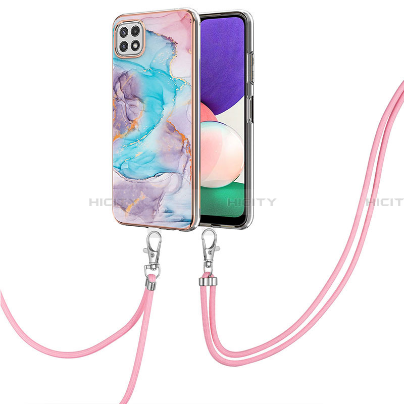 Handyhülle Silikon Hülle Gummi Schutzhülle Flexible Modisch Muster mit Schlüsselband Lanyard Y03B für Samsung Galaxy A22 5G groß