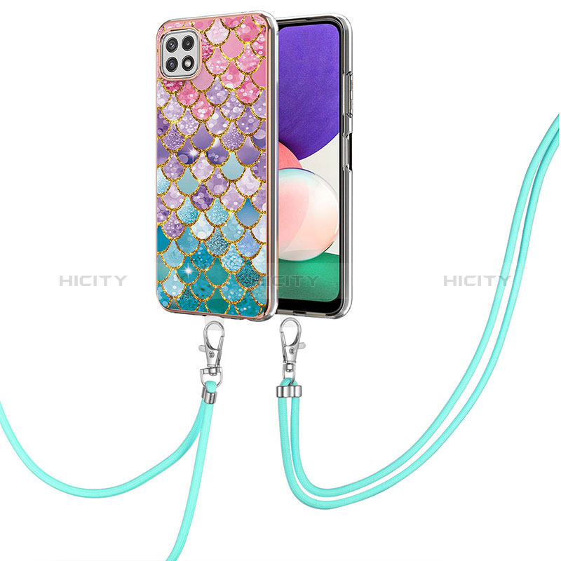 Handyhülle Silikon Hülle Gummi Schutzhülle Flexible Modisch Muster mit Schlüsselband Lanyard Y03B für Samsung Galaxy A22s 5G