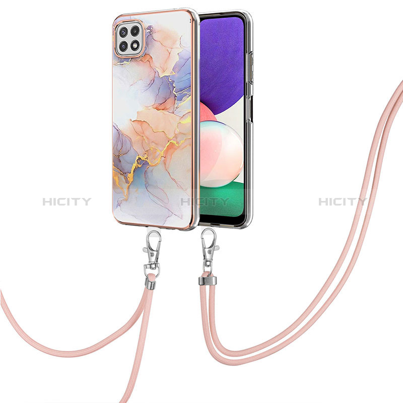 Handyhülle Silikon Hülle Gummi Schutzhülle Flexible Modisch Muster mit Schlüsselband Lanyard Y03B für Samsung Galaxy A22s 5G