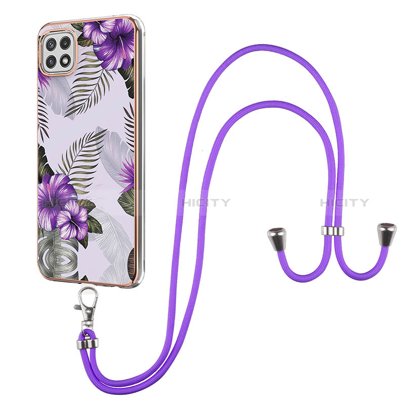 Handyhülle Silikon Hülle Gummi Schutzhülle Flexible Modisch Muster mit Schlüsselband Lanyard Y03B für Samsung Galaxy A22s 5G