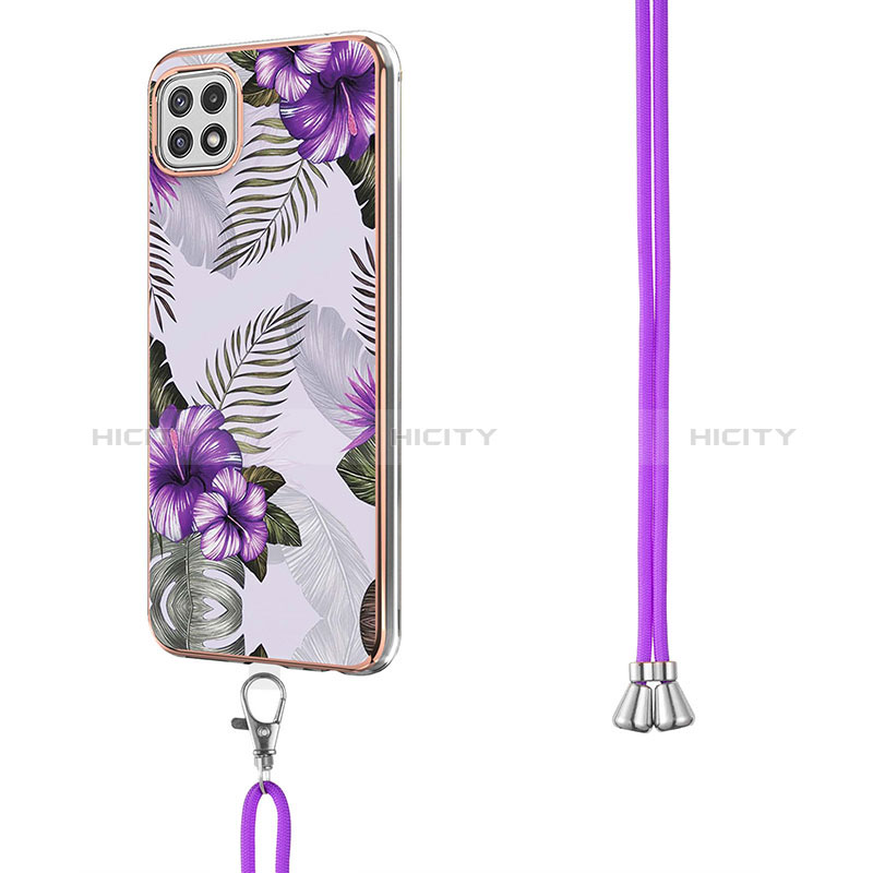 Handyhülle Silikon Hülle Gummi Schutzhülle Flexible Modisch Muster mit Schlüsselband Lanyard Y03B für Samsung Galaxy A22s 5G groß