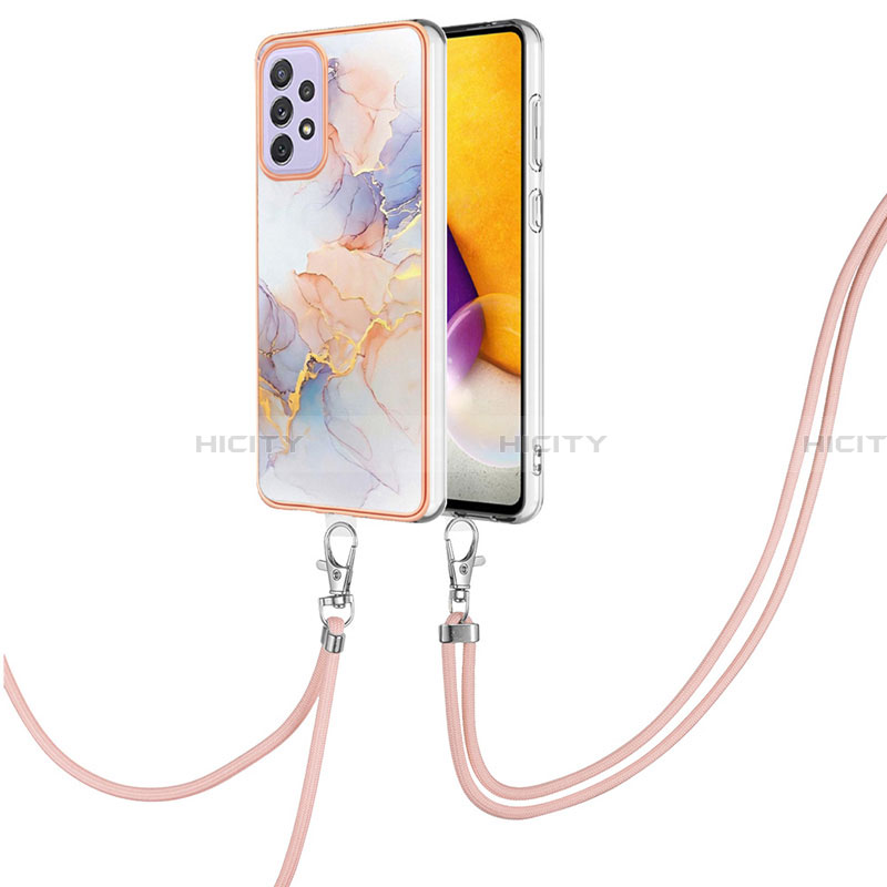 Handyhülle Silikon Hülle Gummi Schutzhülle Flexible Modisch Muster mit Schlüsselband Lanyard Y03B für Samsung Galaxy A23 4G Helles Lila