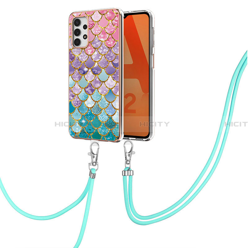 Handyhülle Silikon Hülle Gummi Schutzhülle Flexible Modisch Muster mit Schlüsselband Lanyard Y03B für Samsung Galaxy A32 4G groß