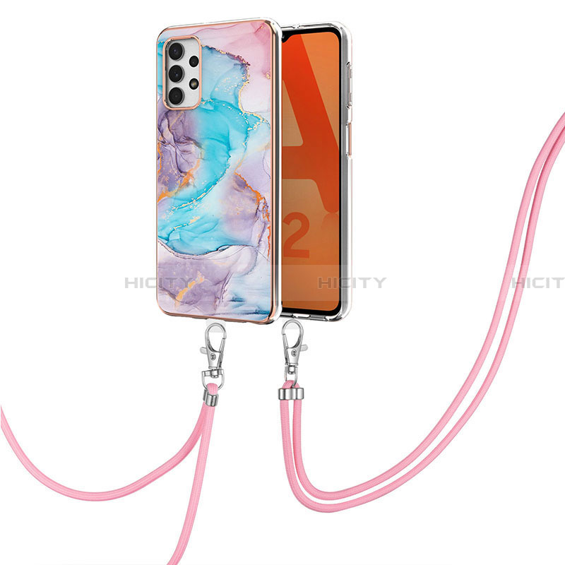 Handyhülle Silikon Hülle Gummi Schutzhülle Flexible Modisch Muster mit Schlüsselband Lanyard Y03B für Samsung Galaxy A32 4G