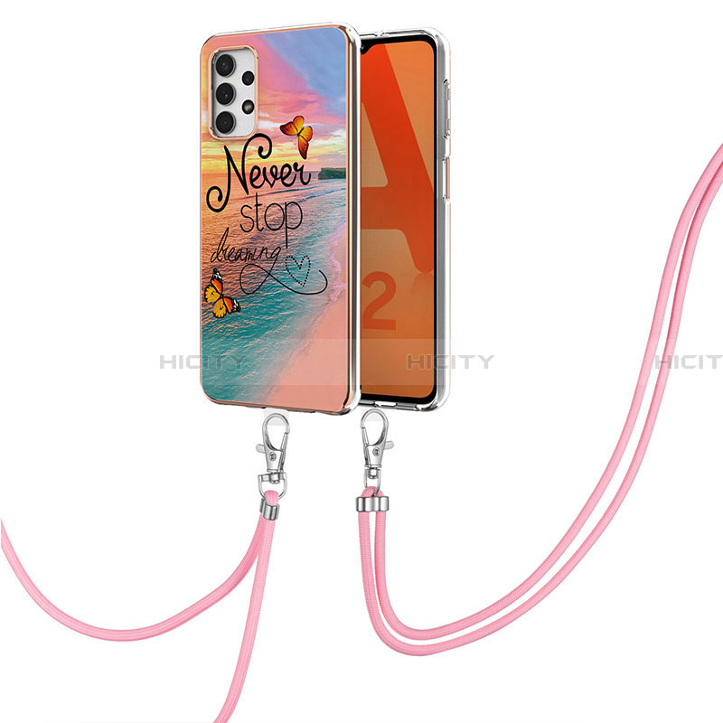 Handyhülle Silikon Hülle Gummi Schutzhülle Flexible Modisch Muster mit Schlüsselband Lanyard Y03B für Samsung Galaxy A32 4G