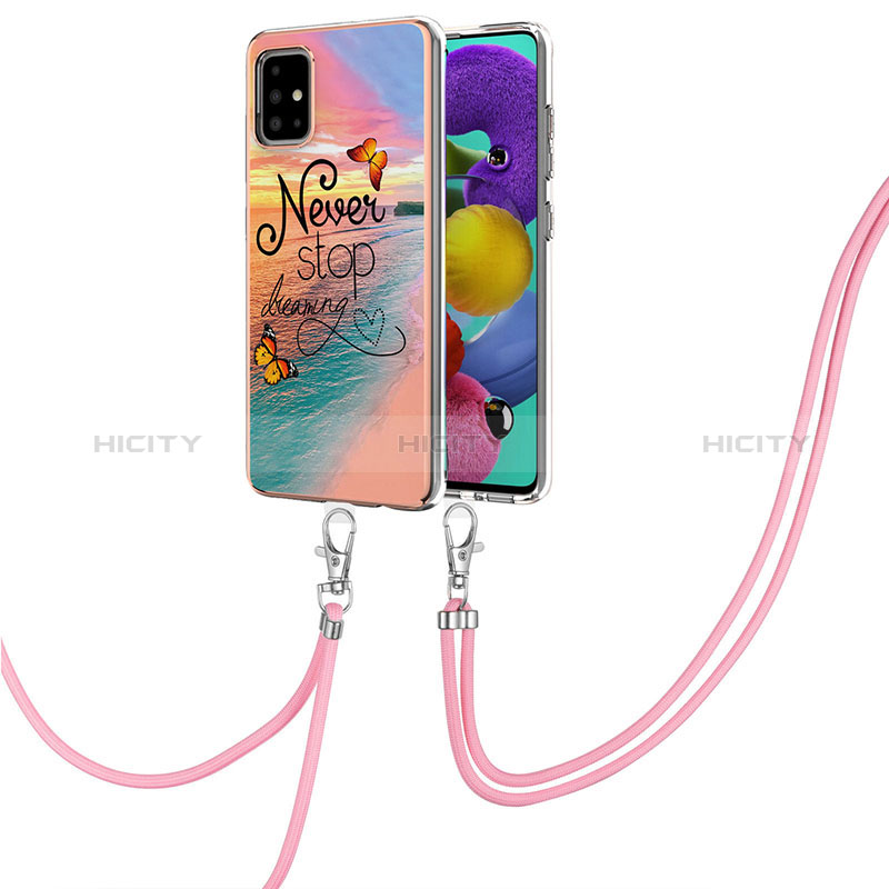 Handyhülle Silikon Hülle Gummi Schutzhülle Flexible Modisch Muster mit Schlüsselband Lanyard Y03B für Samsung Galaxy A51 4G groß