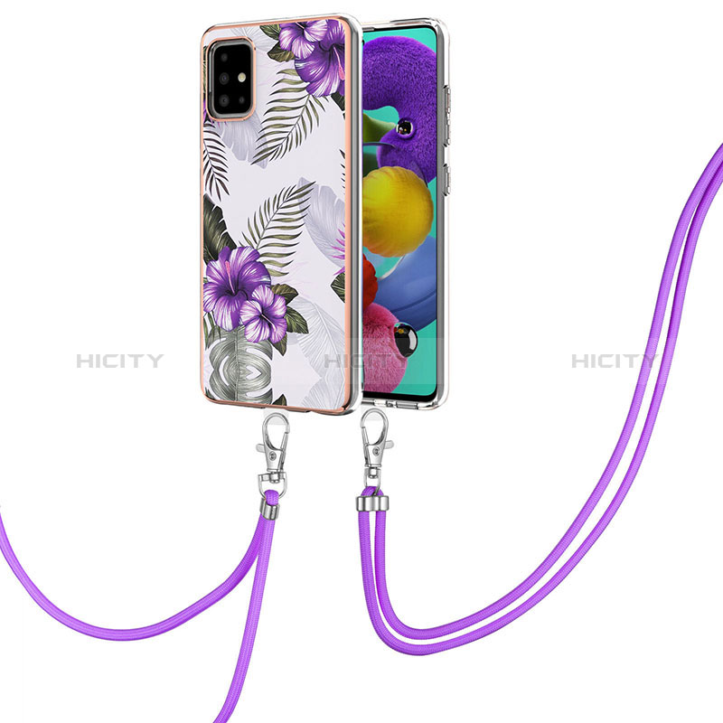 Handyhülle Silikon Hülle Gummi Schutzhülle Flexible Modisch Muster mit Schlüsselband Lanyard Y03B für Samsung Galaxy A51 4G groß