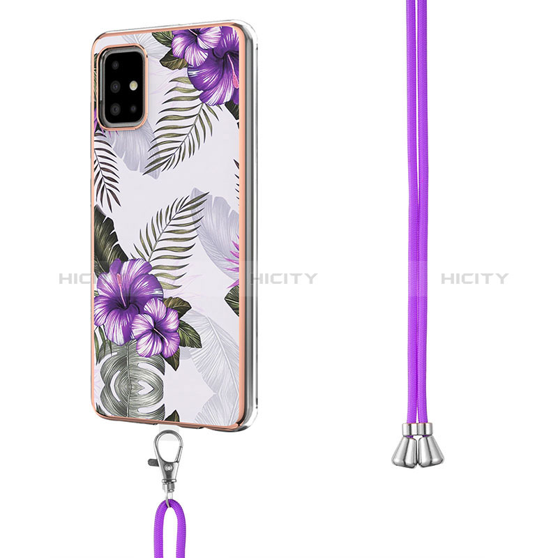 Handyhülle Silikon Hülle Gummi Schutzhülle Flexible Modisch Muster mit Schlüsselband Lanyard Y03B für Samsung Galaxy A51 4G groß