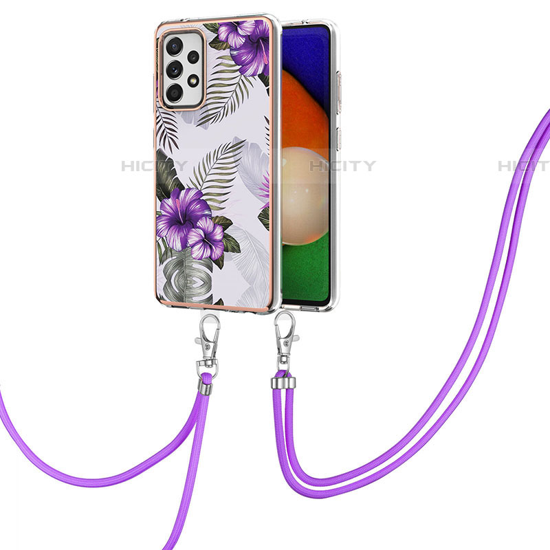 Handyhülle Silikon Hülle Gummi Schutzhülle Flexible Modisch Muster mit Schlüsselband Lanyard Y03B für Samsung Galaxy A52 5G groß