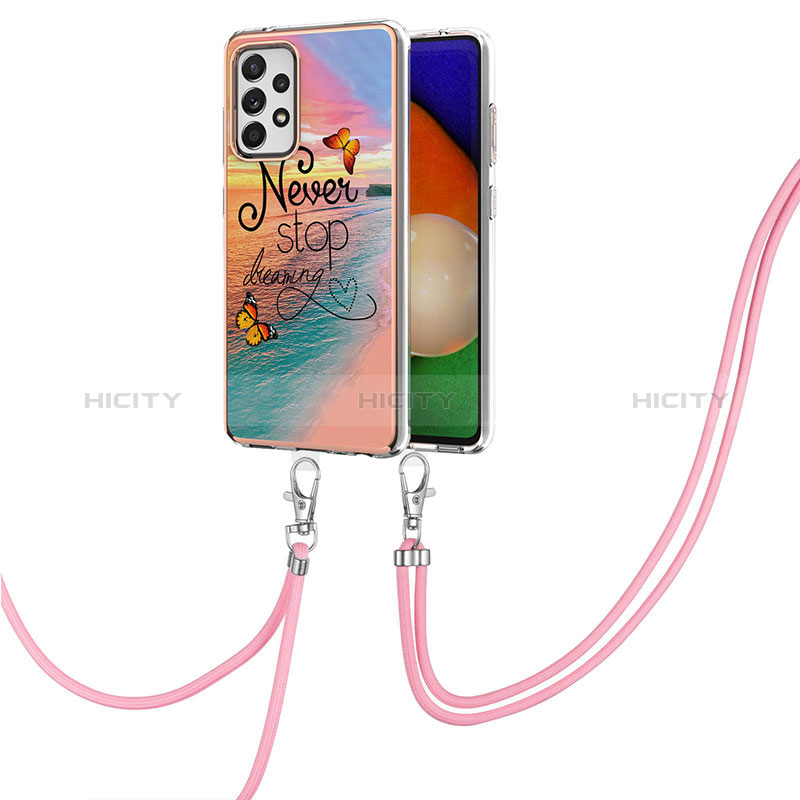 Handyhülle Silikon Hülle Gummi Schutzhülle Flexible Modisch Muster mit Schlüsselband Lanyard Y03B für Samsung Galaxy A52s 5G groß