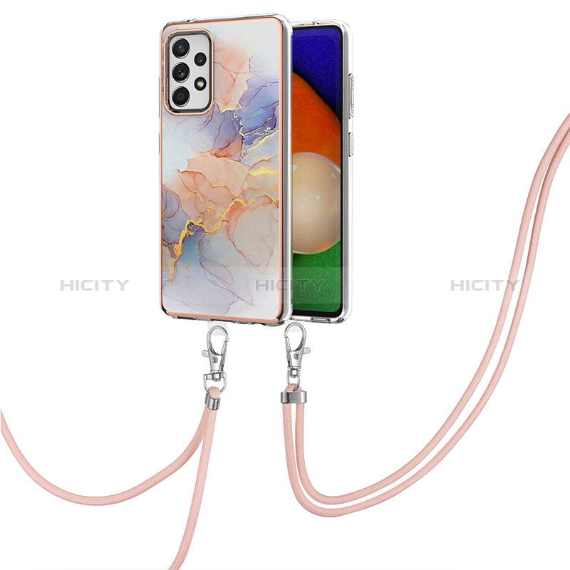 Handyhülle Silikon Hülle Gummi Schutzhülle Flexible Modisch Muster mit Schlüsselband Lanyard Y03B für Samsung Galaxy A52s 5G Helles Lila