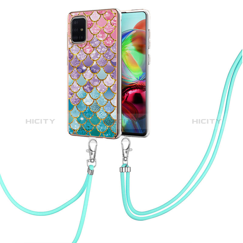 Handyhülle Silikon Hülle Gummi Schutzhülle Flexible Modisch Muster mit Schlüsselband Lanyard Y03B für Samsung Galaxy A71 4G A715