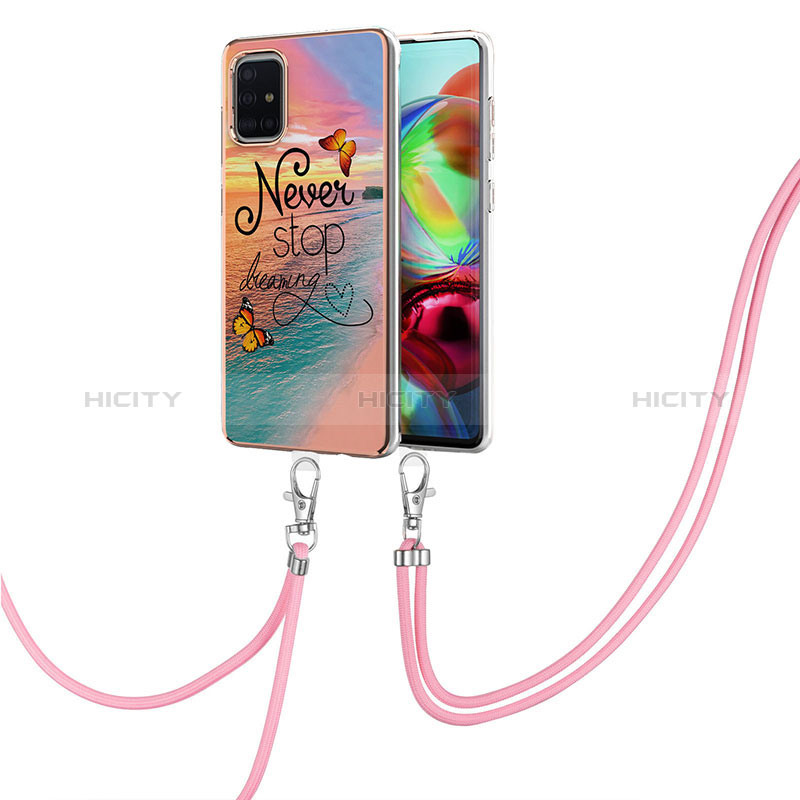 Handyhülle Silikon Hülle Gummi Schutzhülle Flexible Modisch Muster mit Schlüsselband Lanyard Y03B für Samsung Galaxy A71 4G A715 groß