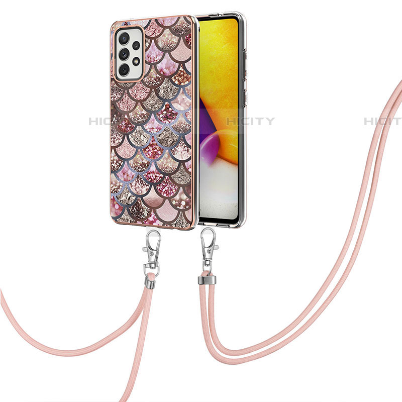 Handyhülle Silikon Hülle Gummi Schutzhülle Flexible Modisch Muster mit Schlüsselband Lanyard Y03B für Samsung Galaxy A72 4G groß