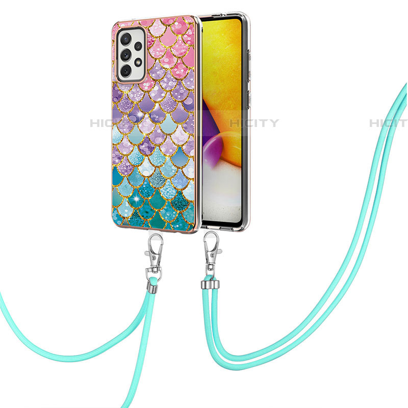 Handyhülle Silikon Hülle Gummi Schutzhülle Flexible Modisch Muster mit Schlüsselband Lanyard Y03B für Samsung Galaxy A72 4G