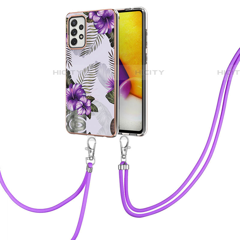 Handyhülle Silikon Hülle Gummi Schutzhülle Flexible Modisch Muster mit Schlüsselband Lanyard Y03B für Samsung Galaxy A72 4G Violett