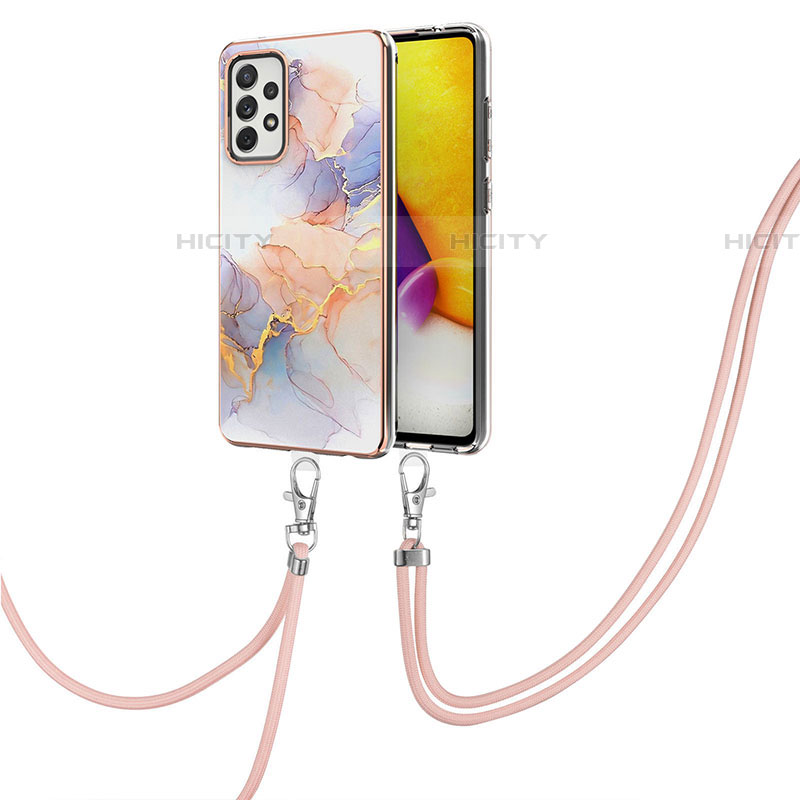 Handyhülle Silikon Hülle Gummi Schutzhülle Flexible Modisch Muster mit Schlüsselband Lanyard Y03B für Samsung Galaxy A72 5G groß