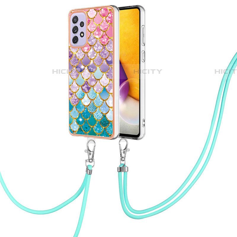 Handyhülle Silikon Hülle Gummi Schutzhülle Flexible Modisch Muster mit Schlüsselband Lanyard Y03B für Samsung Galaxy A73 5G