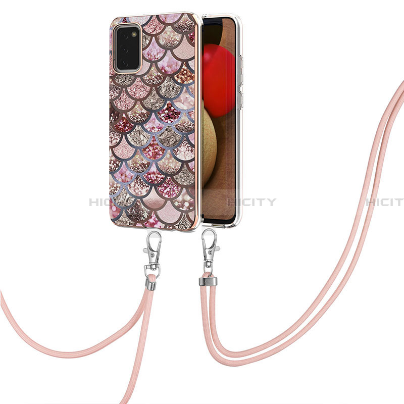 Handyhülle Silikon Hülle Gummi Schutzhülle Flexible Modisch Muster mit Schlüsselband Lanyard Y03B für Samsung Galaxy F02S SM-E025F Braun Plus