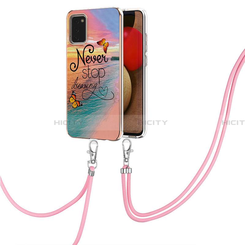 Handyhülle Silikon Hülle Gummi Schutzhülle Flexible Modisch Muster mit Schlüsselband Lanyard Y03B für Samsung Galaxy F02S SM-E025F Plusfarbig