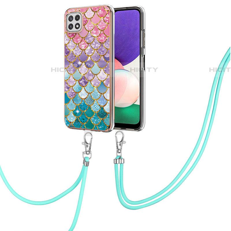 Handyhülle Silikon Hülle Gummi Schutzhülle Flexible Modisch Muster mit Schlüsselband Lanyard Y03B für Samsung Galaxy F42 5G groß