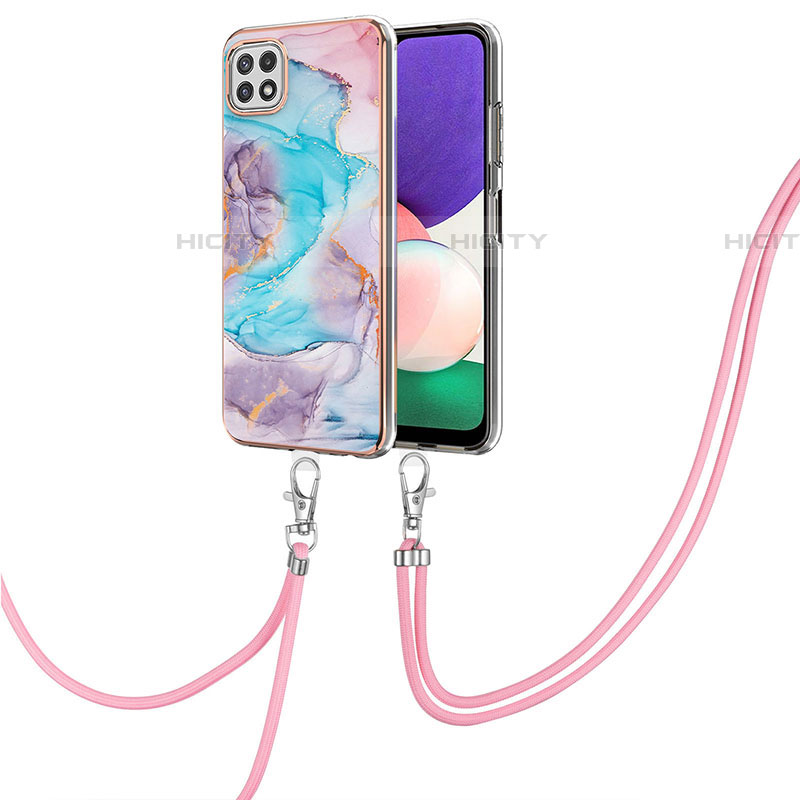 Handyhülle Silikon Hülle Gummi Schutzhülle Flexible Modisch Muster mit Schlüsselband Lanyard Y03B für Samsung Galaxy F42 5G