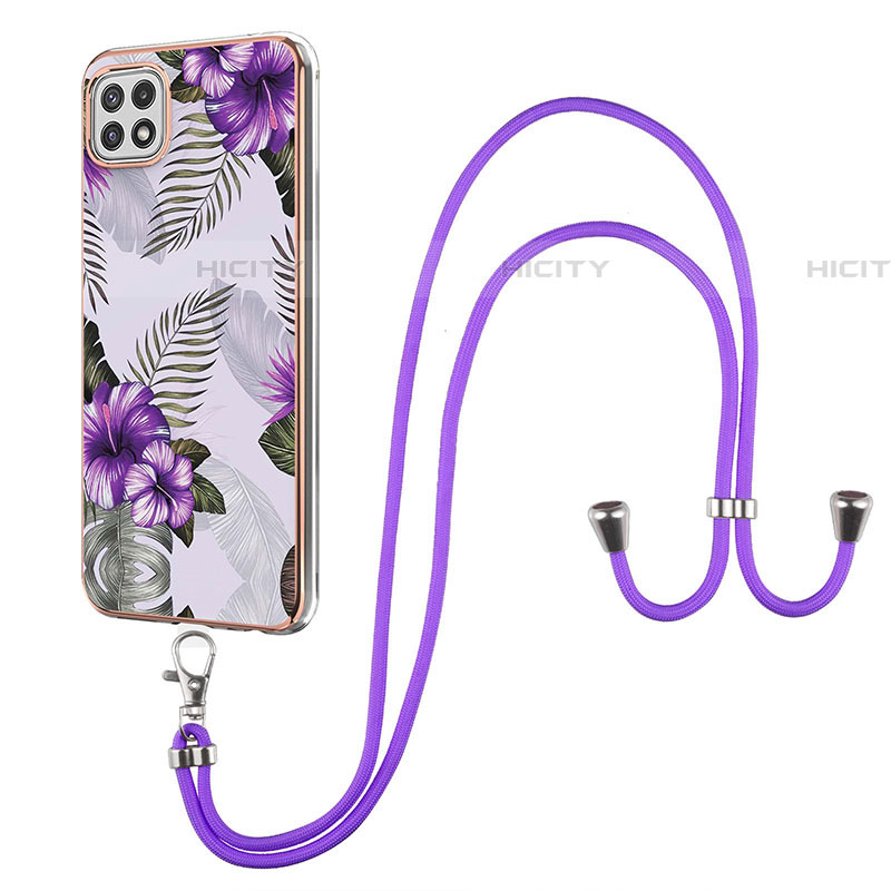 Handyhülle Silikon Hülle Gummi Schutzhülle Flexible Modisch Muster mit Schlüsselband Lanyard Y03B für Samsung Galaxy F42 5G groß