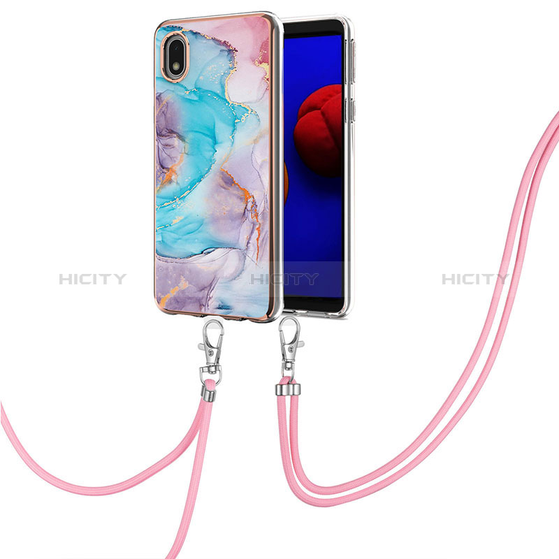 Handyhülle Silikon Hülle Gummi Schutzhülle Flexible Modisch Muster mit Schlüsselband Lanyard Y03B für Samsung Galaxy M01 Core groß