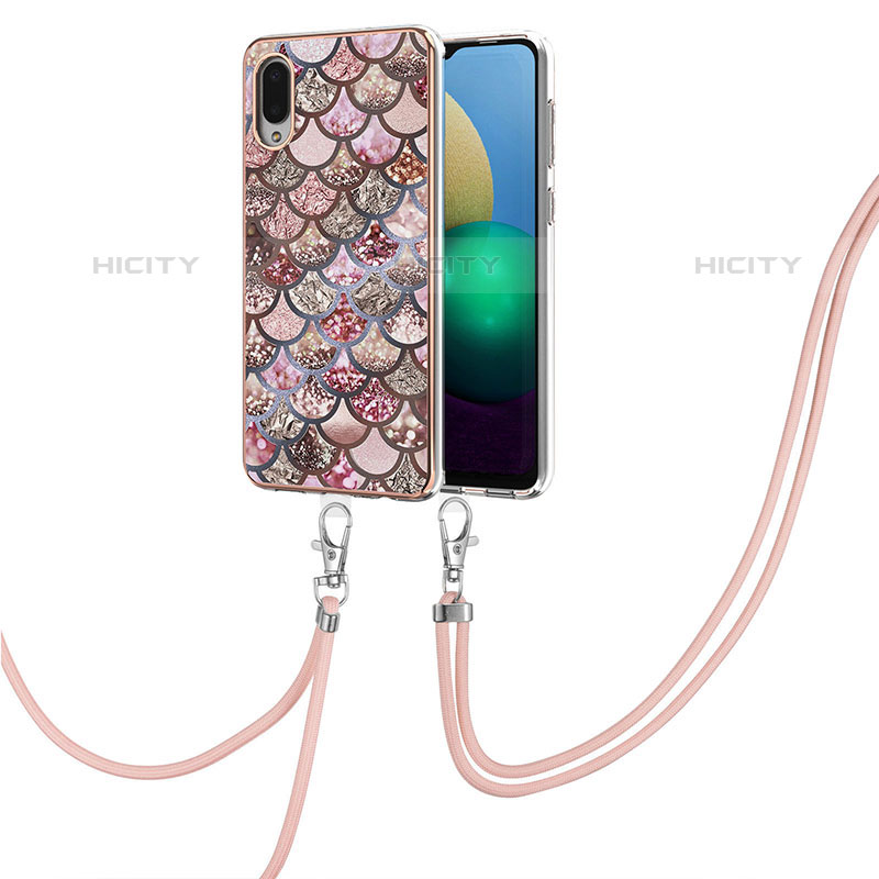 Handyhülle Silikon Hülle Gummi Schutzhülle Flexible Modisch Muster mit Schlüsselband Lanyard Y03B für Samsung Galaxy M02