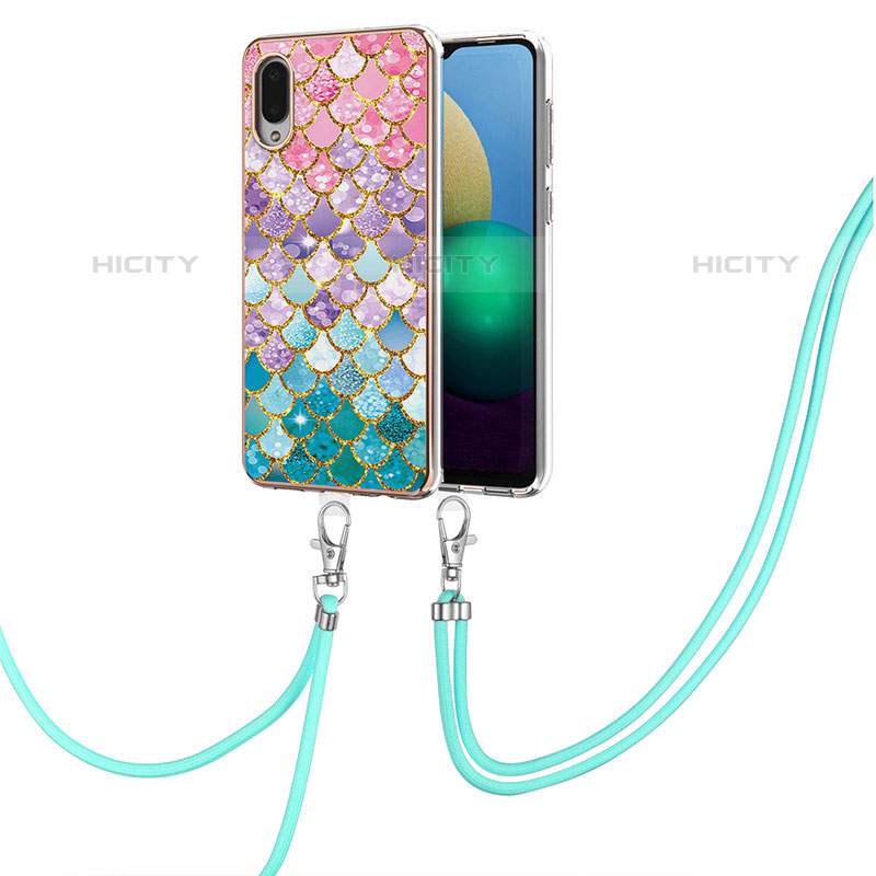 Handyhülle Silikon Hülle Gummi Schutzhülle Flexible Modisch Muster mit Schlüsselband Lanyard Y03B für Samsung Galaxy M02