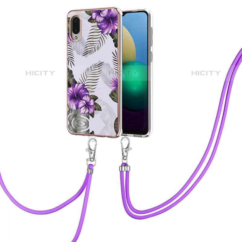 Handyhülle Silikon Hülle Gummi Schutzhülle Flexible Modisch Muster mit Schlüsselband Lanyard Y03B für Samsung Galaxy M02