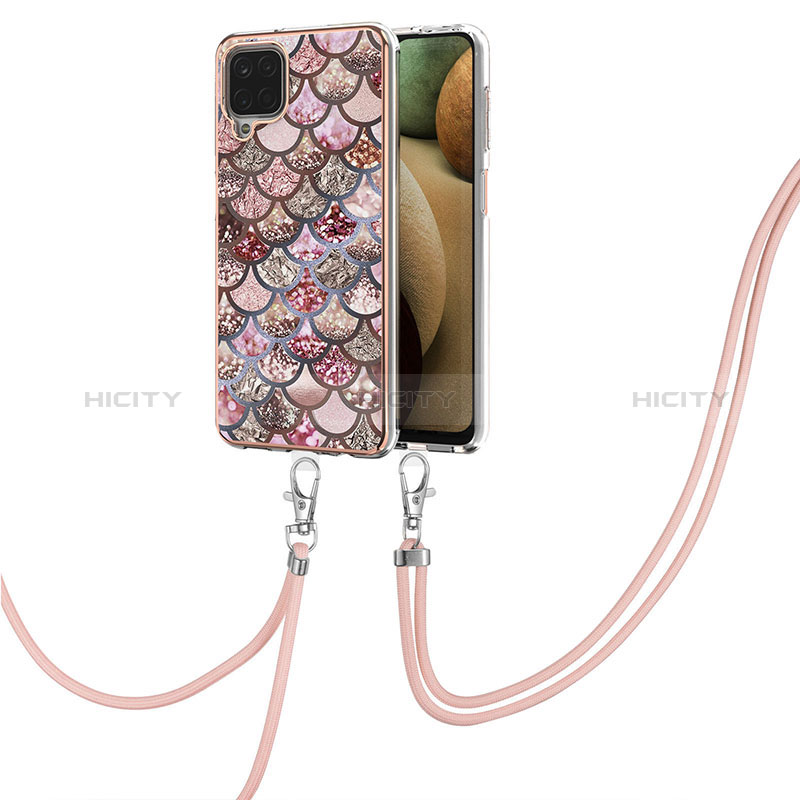 Handyhülle Silikon Hülle Gummi Schutzhülle Flexible Modisch Muster mit Schlüsselband Lanyard Y03B für Samsung Galaxy M12 Braun