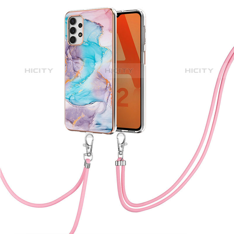 Handyhülle Silikon Hülle Gummi Schutzhülle Flexible Modisch Muster mit Schlüsselband Lanyard Y03B für Samsung Galaxy M32 5G