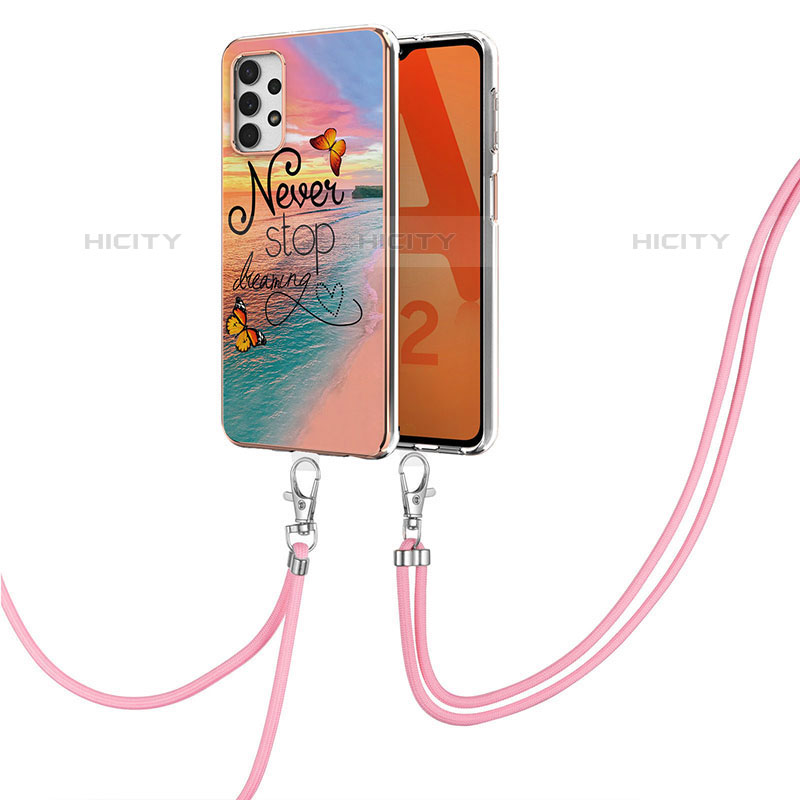 Handyhülle Silikon Hülle Gummi Schutzhülle Flexible Modisch Muster mit Schlüsselband Lanyard Y03B für Samsung Galaxy M32 5G