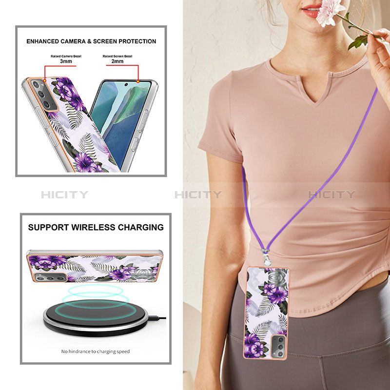 Handyhülle Silikon Hülle Gummi Schutzhülle Flexible Modisch Muster mit Schlüsselband Lanyard Y03B für Samsung Galaxy Note 20 5G