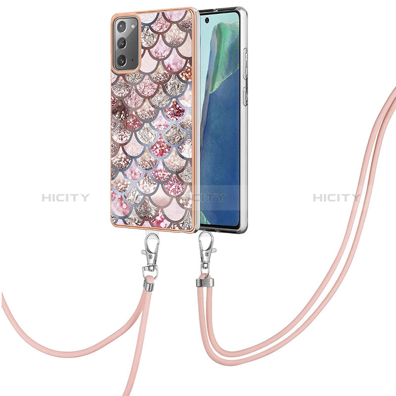 Handyhülle Silikon Hülle Gummi Schutzhülle Flexible Modisch Muster mit Schlüsselband Lanyard Y03B für Samsung Galaxy Note 20 5G