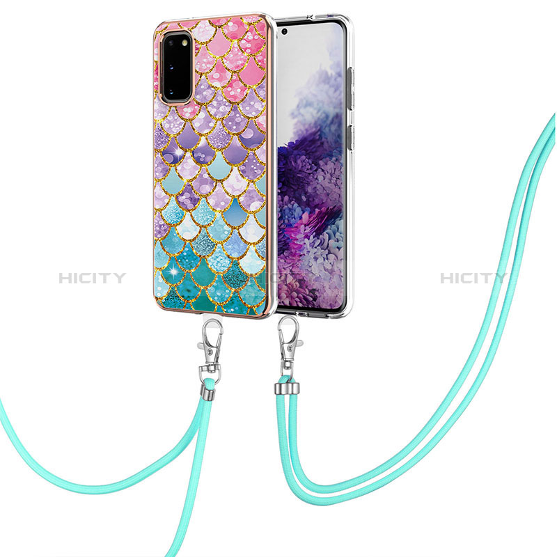 Handyhülle Silikon Hülle Gummi Schutzhülle Flexible Modisch Muster mit Schlüsselband Lanyard Y03B für Samsung Galaxy S20