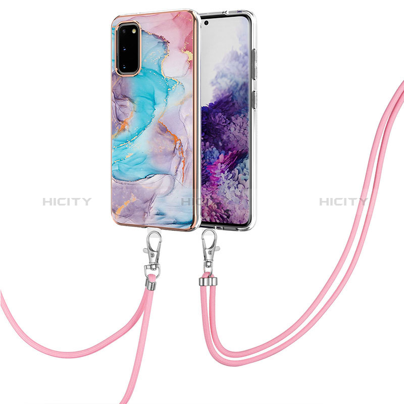 Handyhülle Silikon Hülle Gummi Schutzhülle Flexible Modisch Muster mit Schlüsselband Lanyard Y03B für Samsung Galaxy S20