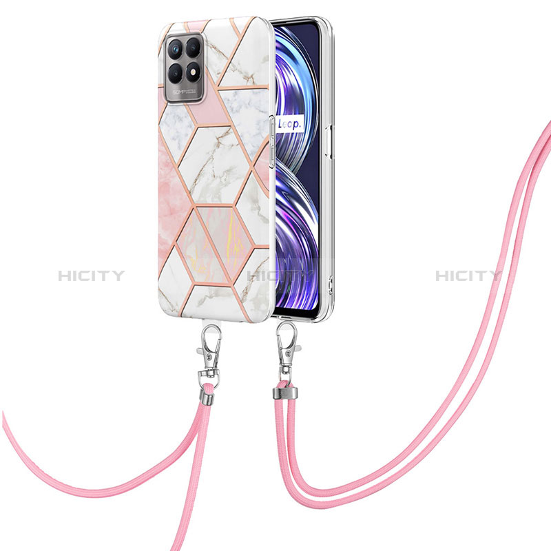 Handyhülle Silikon Hülle Gummi Schutzhülle Flexible Modisch Muster mit Schlüsselband Lanyard Y04B für Realme 8i Rosa